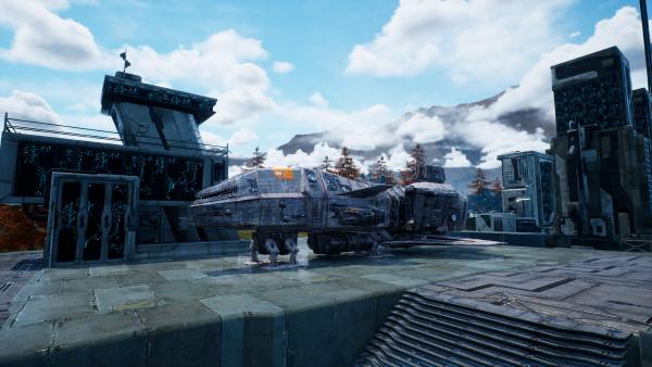 Spaceport and a space shuttle